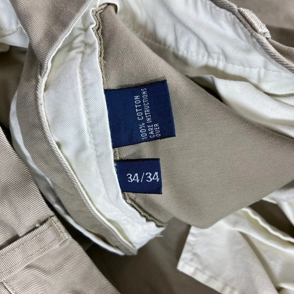 Vintage Polo Ralph Lauren Andrew Pant Mens 34x34 Tan Double Pleated Cotton Chino